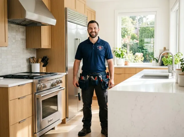 Appliance Repair Hero technician in a Broadway, VA kitchen after an appliance repair